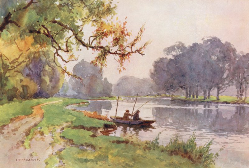 Tamiza: Powyżej śluzy, Weybridge (kolorowa litografia) autorstwa Ernest William Haslehust