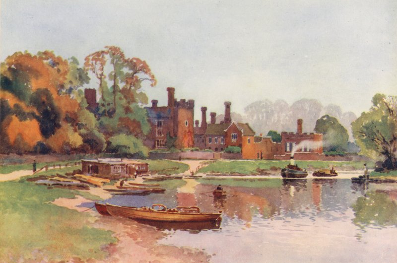 Tamiza: Hampton Court (kolorowa litografia) autorstwa Ernest William Haslehust