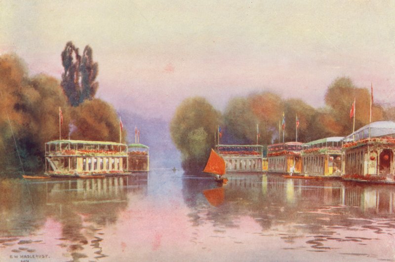 Tamiza: House Boats at Henley (kolorowa litografia) autorstwa Ernest William Haslehust