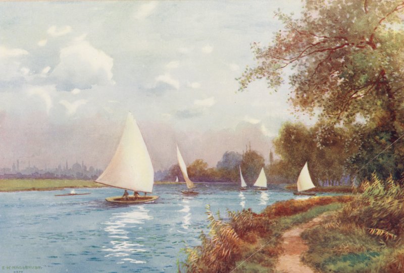 Tamiza: Kennington Reach, Oxford (kolorowa litografia) autorstwa Ernest William Haslehust