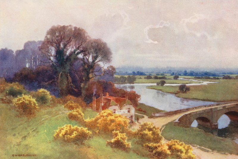 Tamiza: Most Shillingford (kolorowa litografia) autorstwa Ernest William Haslehust