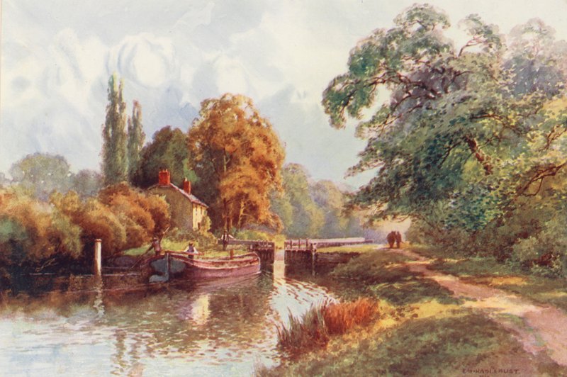 Tamiza: Śluza Sonning (kolorowa litografia) autorstwa Ernest William Haslehust