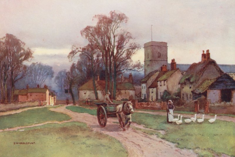 Tamiza: Sutton Courtney Village (kolorowa litografia) autorstwa Ernest William Haslehust