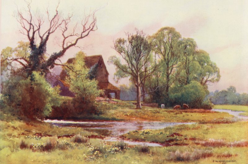 Tamiza: Upper Somerford Mill (kolorowa litografia) autorstwa Ernest William Haslehust