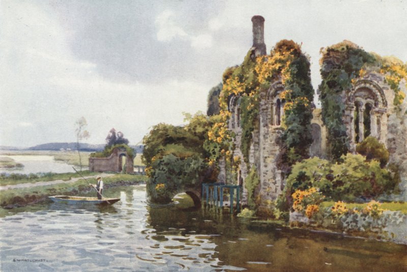 Ruiny Norman House, Christchurch (kolor lito) autorstwa Ernest William Haslehust