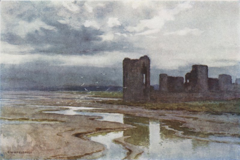 Piaski Dee, Zamek Flint (kolor lito) autorstwa Ernest William Haslehust