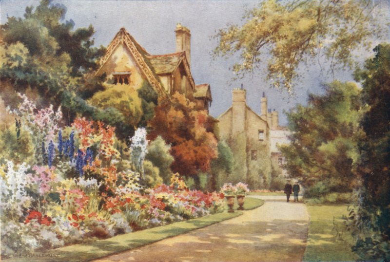 The Cottages, Worcester College Gardens (kolor lito) autorstwa Ernest William Haslehust