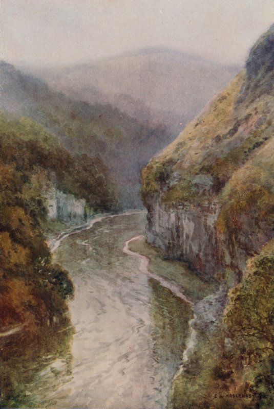 Wye w pobliżu Cressbrook Dale (kolor lito) autorstwa Ernest William Haslehust