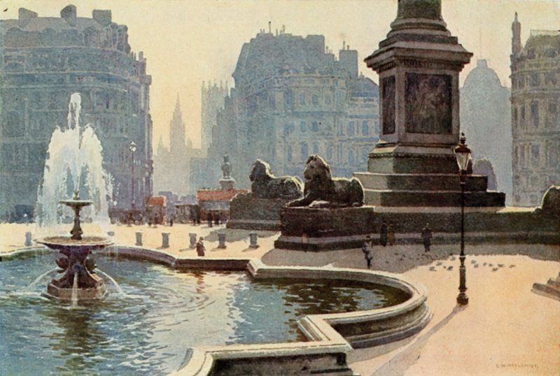 Trafalgar Square (kolor lito) autorstwa Ernest William Haslehust