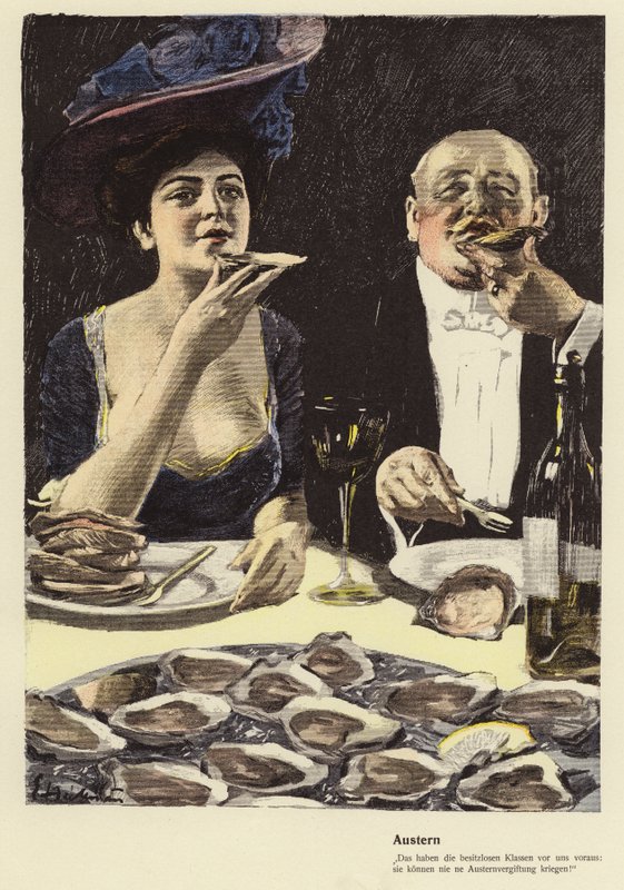 Jedzenie ostryg w restauracji (kolor litho) autorstwa Ernst (after) Heilemann