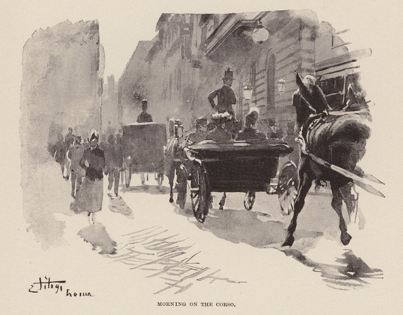 Poranek na Corso (grawerunek) autorstwa Ettore Tito