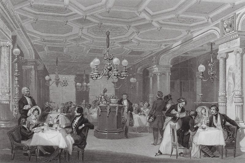 "Trois Freres Provenceaux", Palais Royal, Paryż, słynna jadłodajnia (rycina) autorstwa Eugene Louis (after) Lami
