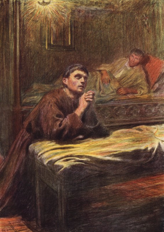 Nawrócenie brata Bernarda z Quintavalle (kolorowa litografia) autorstwa Eugene (after) Burnand