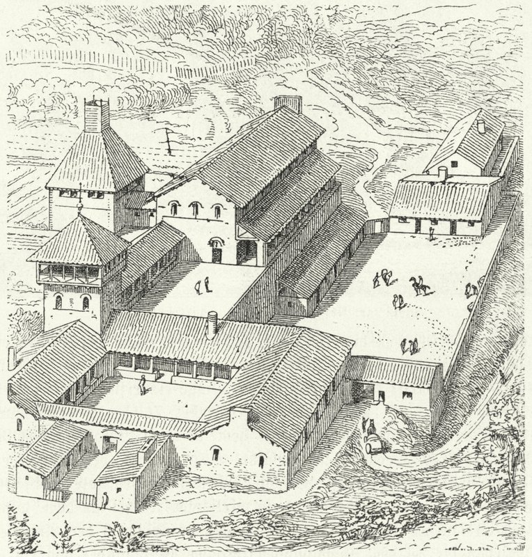 Pałac królewski Merowingów autorstwa Eugene Emmanuel after Viollet le Duc