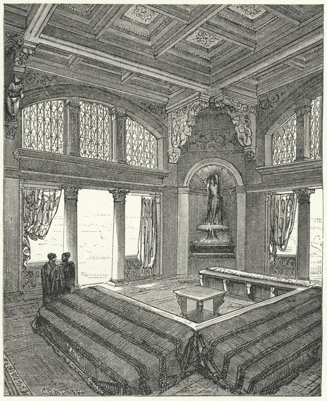 Triclinium, formalna jadalnia w rzymskim budynku autorstwa Eugene Emmanuel after Viollet le Duc