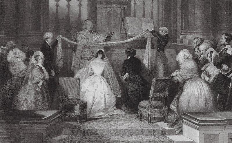 Francuskie małżeństwo w St Roch w Paryżu (rycina) autorstwa Eugene Louis (after) Lami