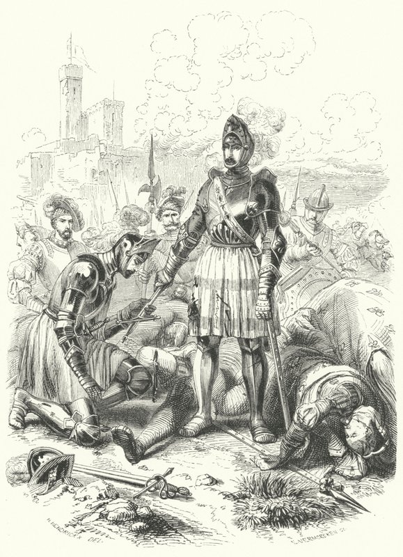 Franciszek I z Francji poddający się Hiszpanom w bitwie pod Pawią, 1525 autorstwa European School
