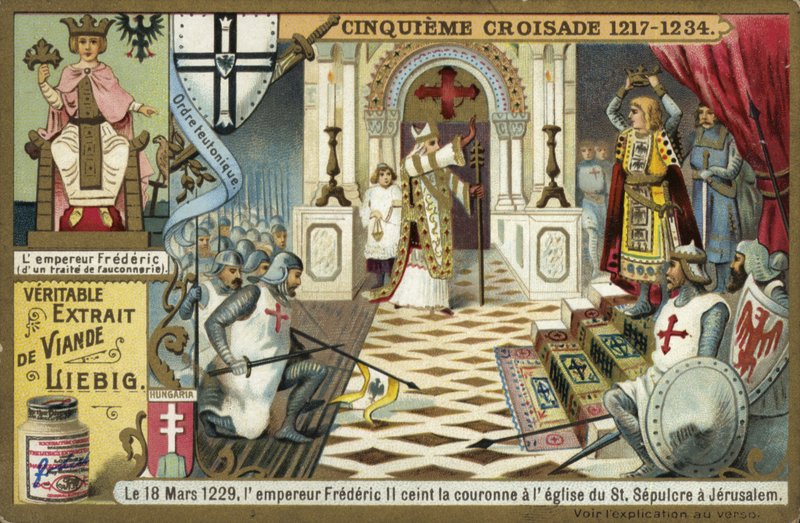 Cesarz Fryderyk II przejmuje koronę Jerozolimy w Bazylice Grobu Świętego, VI Krucjata, 18 marca 1229 autorstwa European School