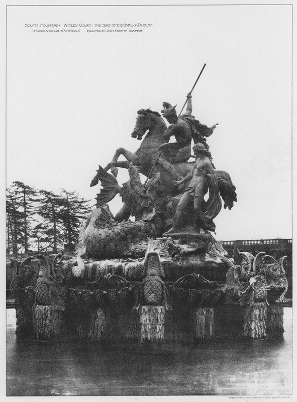 Południowa fontanna, Witley Court, siedziba hrabiego Dudley (zdjęcie czarno-białe) autorstwa European Photographer