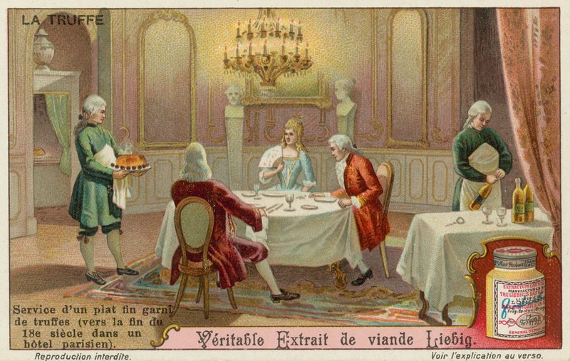 Danie przyozdobione truflami serwowane w XVIII-wiecznym Paryżu autorstwa European School
