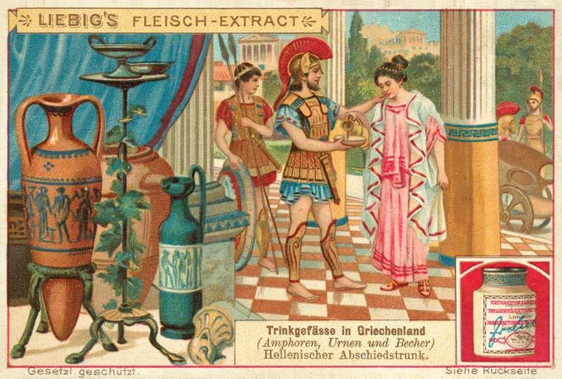 Pożegnalny napój w starożytnej Grecji (chromolitho) autorstwa European School