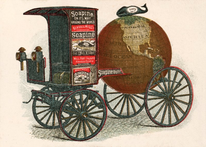 Reklama Soapine, "The Dirt Killer" - amerykańskiego środka czyszczącego z XIX wieku (chromolitho) autorstwa European School