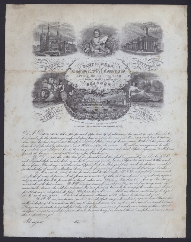 Reklama grawera i drukarza litograficznego, Daniel F. Duncan z Glasgow (litografia) autorstwa European School