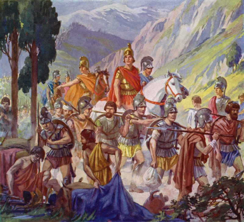 Aleksander Wielki w Azji Środkowej, IV wiek p.n.e. (kolorowa litografia) autorstwa European School