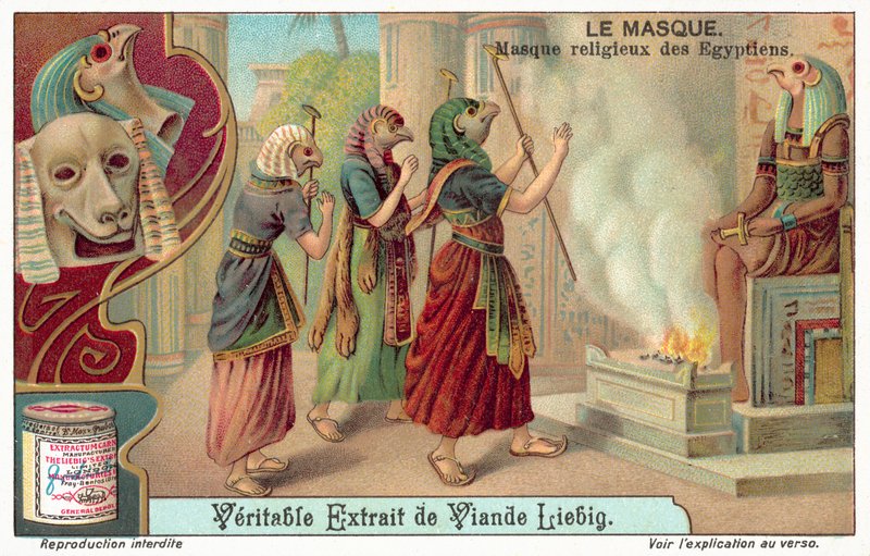 Starożytne egipskie maski religijne (chromolitho) autorstwa European School