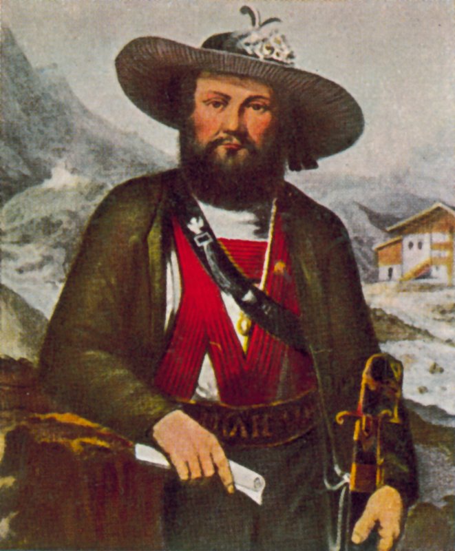 Andreas Hofer, przywódca tyrolskiej rebelii przeciwko Francuzom (kolorowa litografia) autorstwa European School