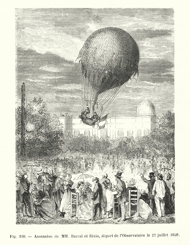 Wniebowstąpienie MM Barrala i Bixio, wyjazd z Obserwatorium 27 lipca 1850 r. (rycina) autorstwa European School