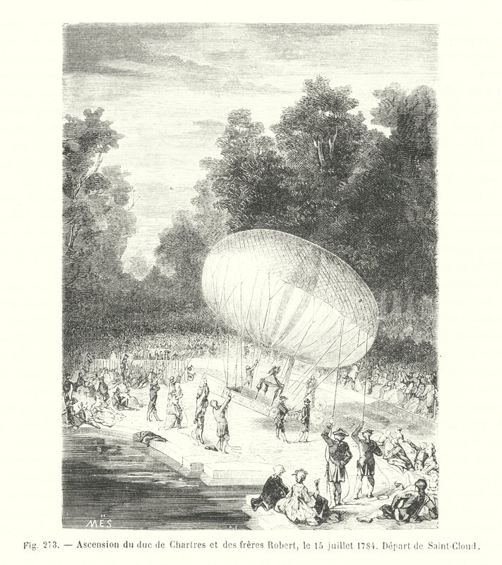 Wniebowstąpienie Księcia Chartres i braci Robert, 15 lipca 1784, Wyjazd z Saint-Cloud (rycina) autorstwa European School