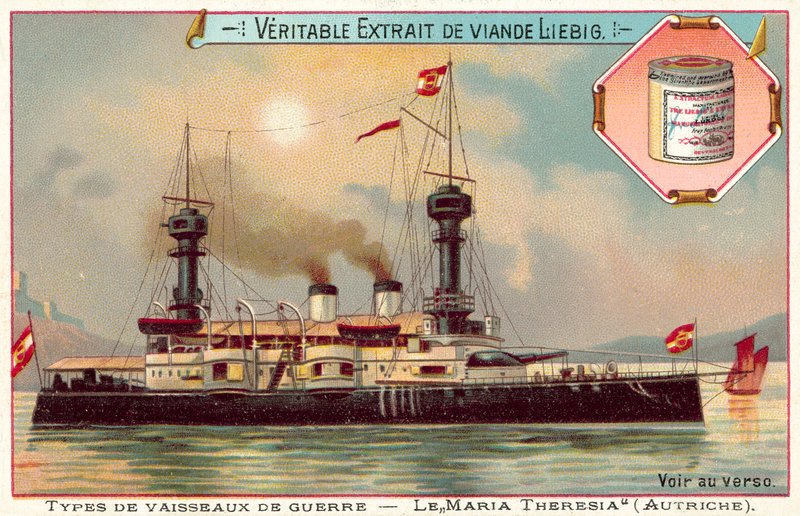 Austriacki krążownik pancerny SMS Konigin Maria Theresia (chromolitho) autorstwa European School