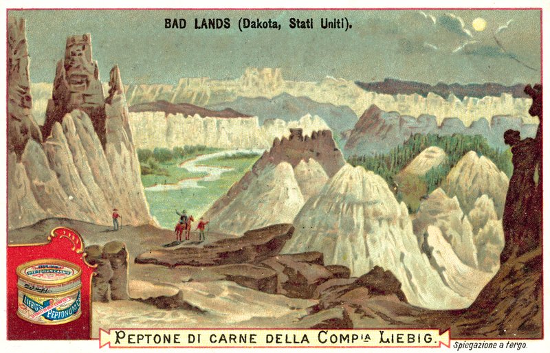 Badlands, Dakota Południowa, USA (chromolitho) autorstwa European School