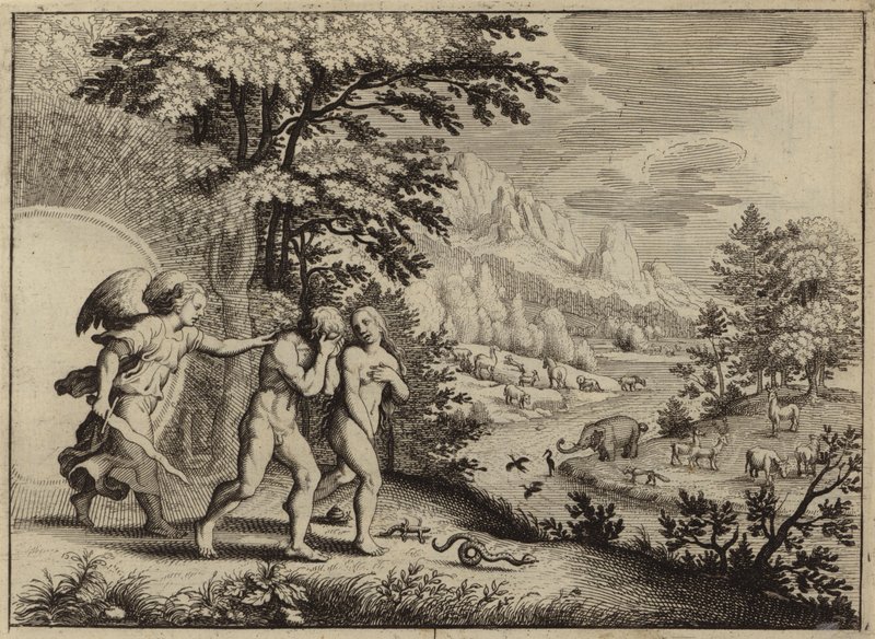 Wygnanie Adama i Ewy z Ogrodu Eden (rycina) autorstwa European School