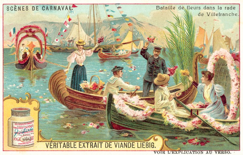 Bitwa kwiatów w porcie Villefranche we Francji (chromolitho) autorstwa European School