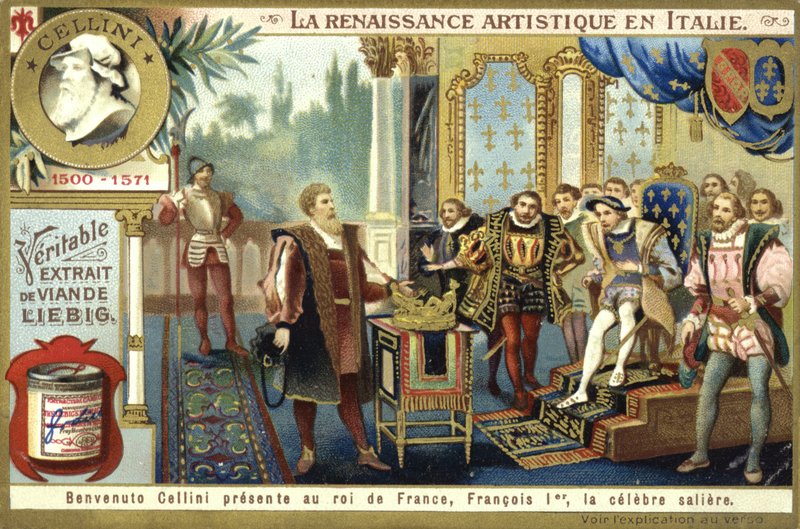 Benvenuto Cellini prezentuje swoją solniczkę królowi Francji Franciszkowi I autorstwa European School