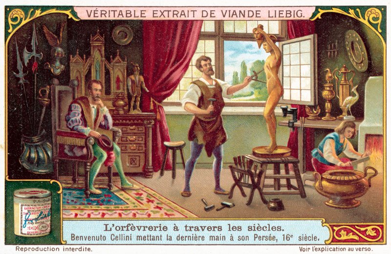 Benvenuto Cellini wykańczający swój posąg Perseusza z głową Meduzy autorstwa European School