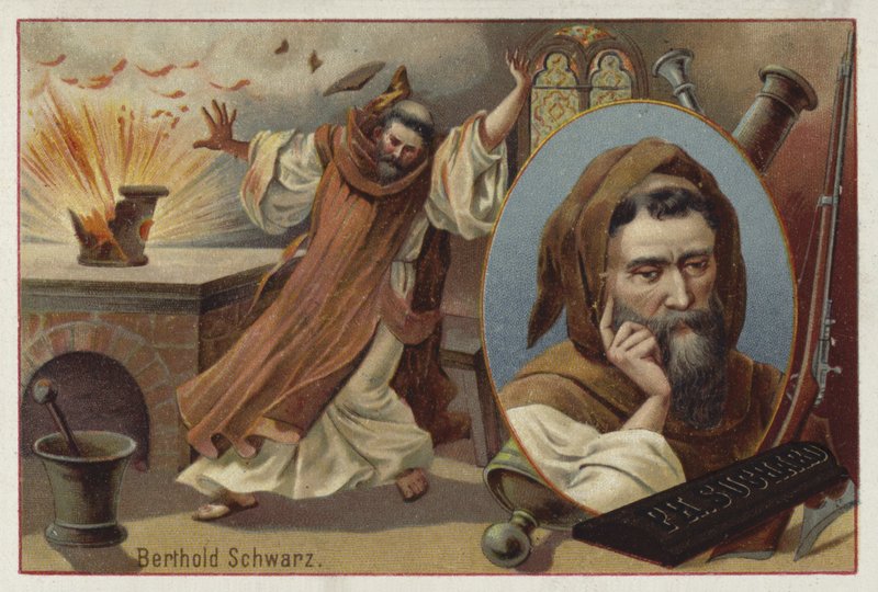 Berthold Schwarz, legendarny niemiecki alchemik z XIV wieku, który wynalazł proch strzelniczy autorstwa European School