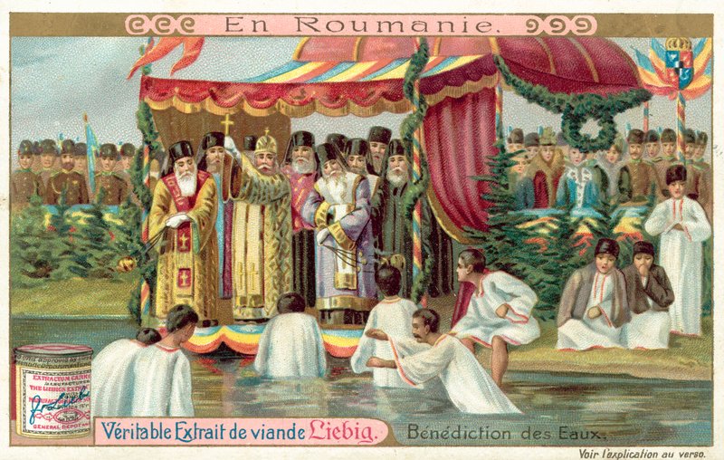 Błogosławieństwo wód w Rumunii (chromolitho) autorstwa European School