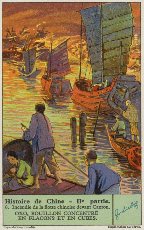 Spalenie chińskiej floty w Kantonie (chromolit) autorstwa European School