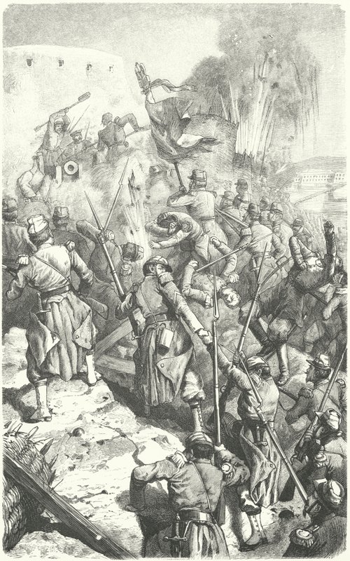 Zdobycie reduty Malakoff podczas oblężenia Sewastopola, 8 września 1855 (grawerowanie) autorstwa European School