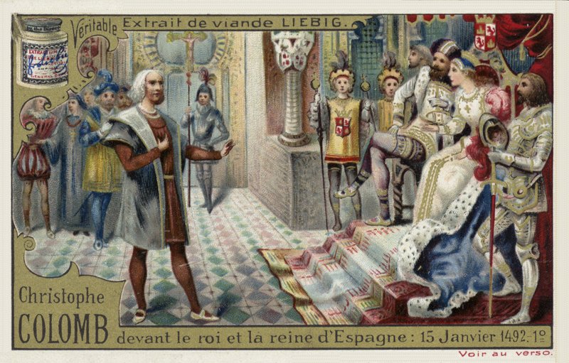 Krzysztof Kolumb przed królem i królową Hiszpanii, 15 stycznia 1492 r autorstwa European School
