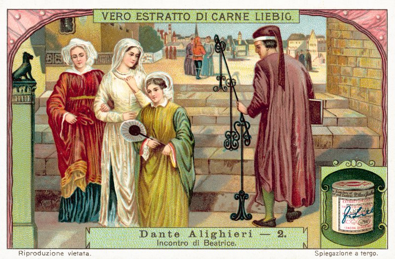 Dante spotyka Beatrice (chromolitho) autorstwa European School