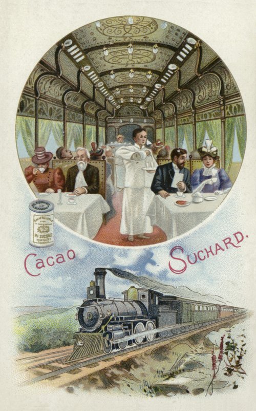 Picie kakao Suchard w wagonie restauracyjnym pociągu autorstwa European School