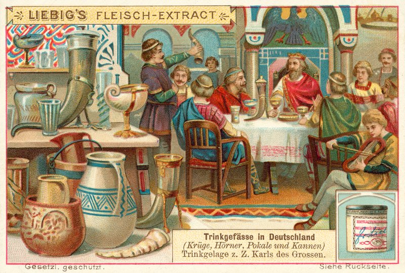 Sesja picia w Niemczech za Karola Wielkiego (chromolitho) autorstwa European School