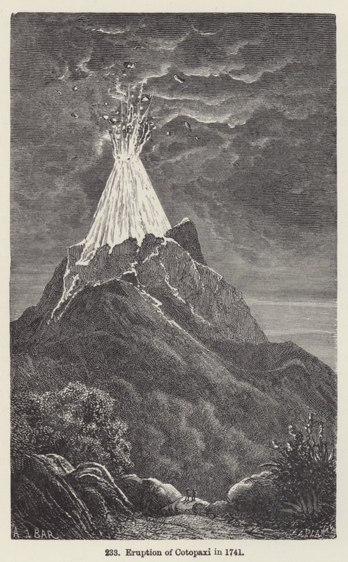 Erupcja Cotopaxi w 1741 r. (grawerowanie) autorstwa European School