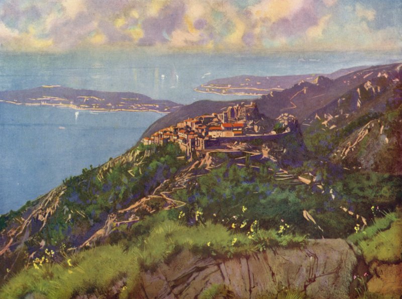 Eze, widok ogólny (litografia kolorowa) autorstwa European School
