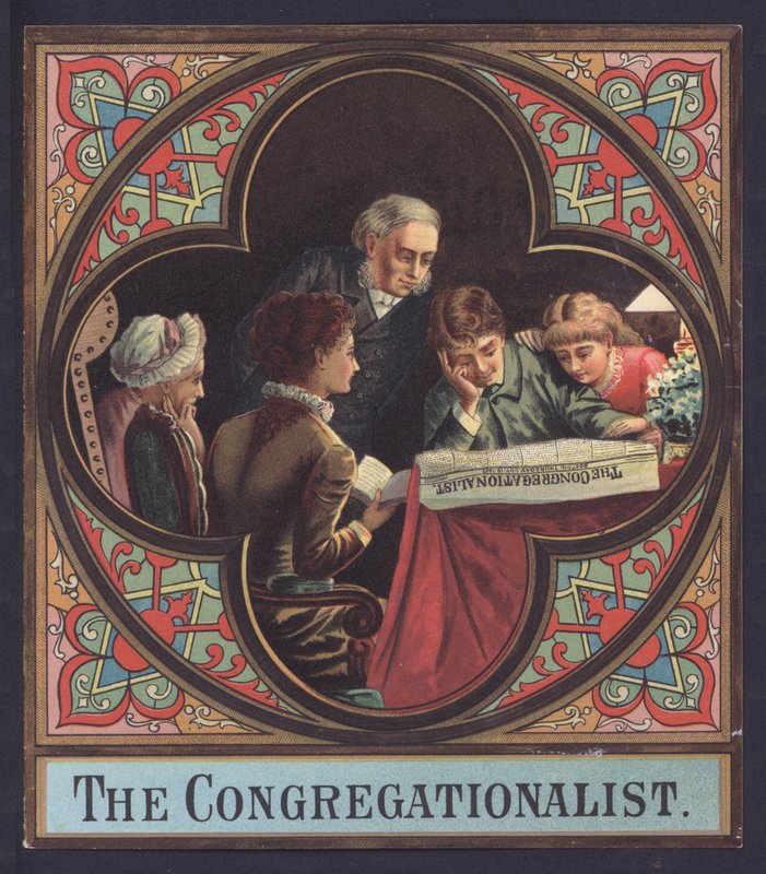 Rodzina czytająca egzemplarz The Congregaationalist (chromolitho) autorstwa European School