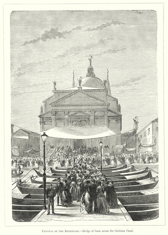 Święto Odkupiciela, Most łodzi przez kanał Giudecca (rycina) autorstwa European School